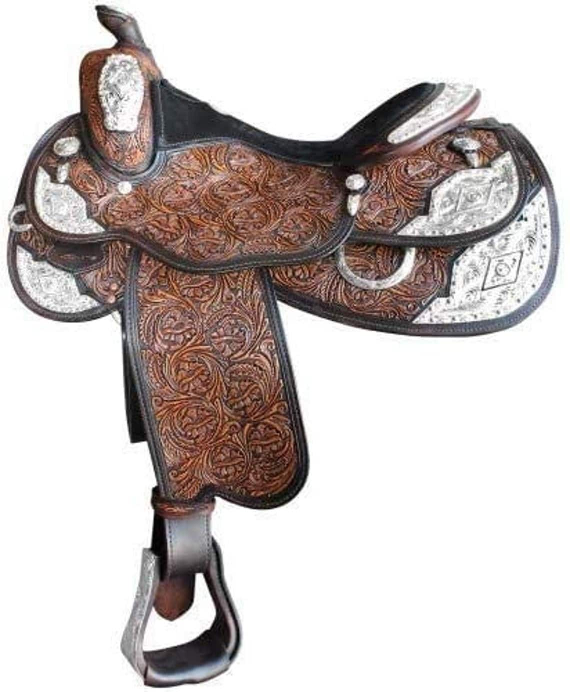 Western Show Saddle Horse Tack Silver Premium Genuine Cowhide