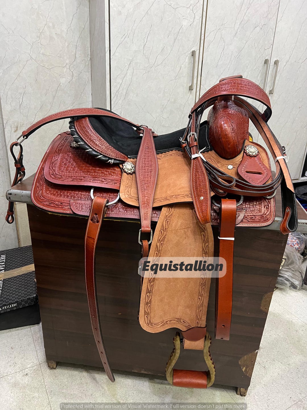Selle Western Roper Ranch Equistallion – Cuir Sculpté Main, Confort Et Robustesse