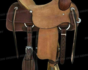 premium dark brown leather hand crafted roper ranch western saddle horse tack free ship 10 to 18 inches by ZIRCON OVERSEAS
