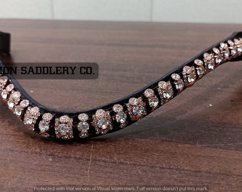 finest quality crystal browband horse riding gold Sparkling Crystal for Horse Shows Curved head gear leather Bridle