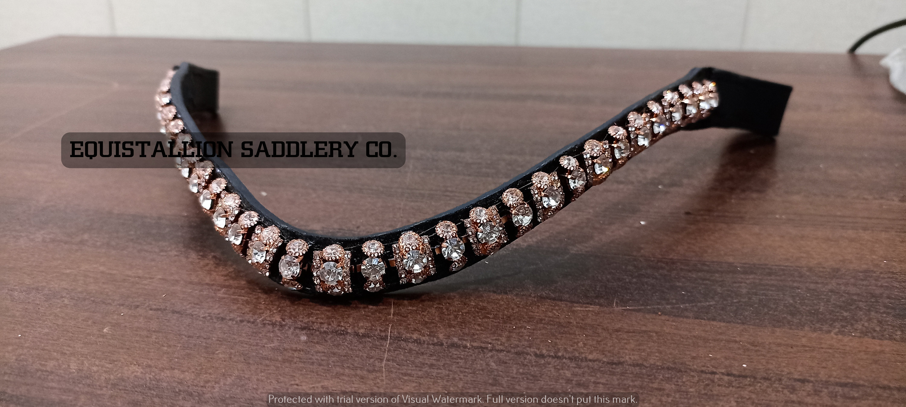 finest quality crystal browband horse riding gold Sparkling Crystal for Horse Shows Curved head gear leather Bridle