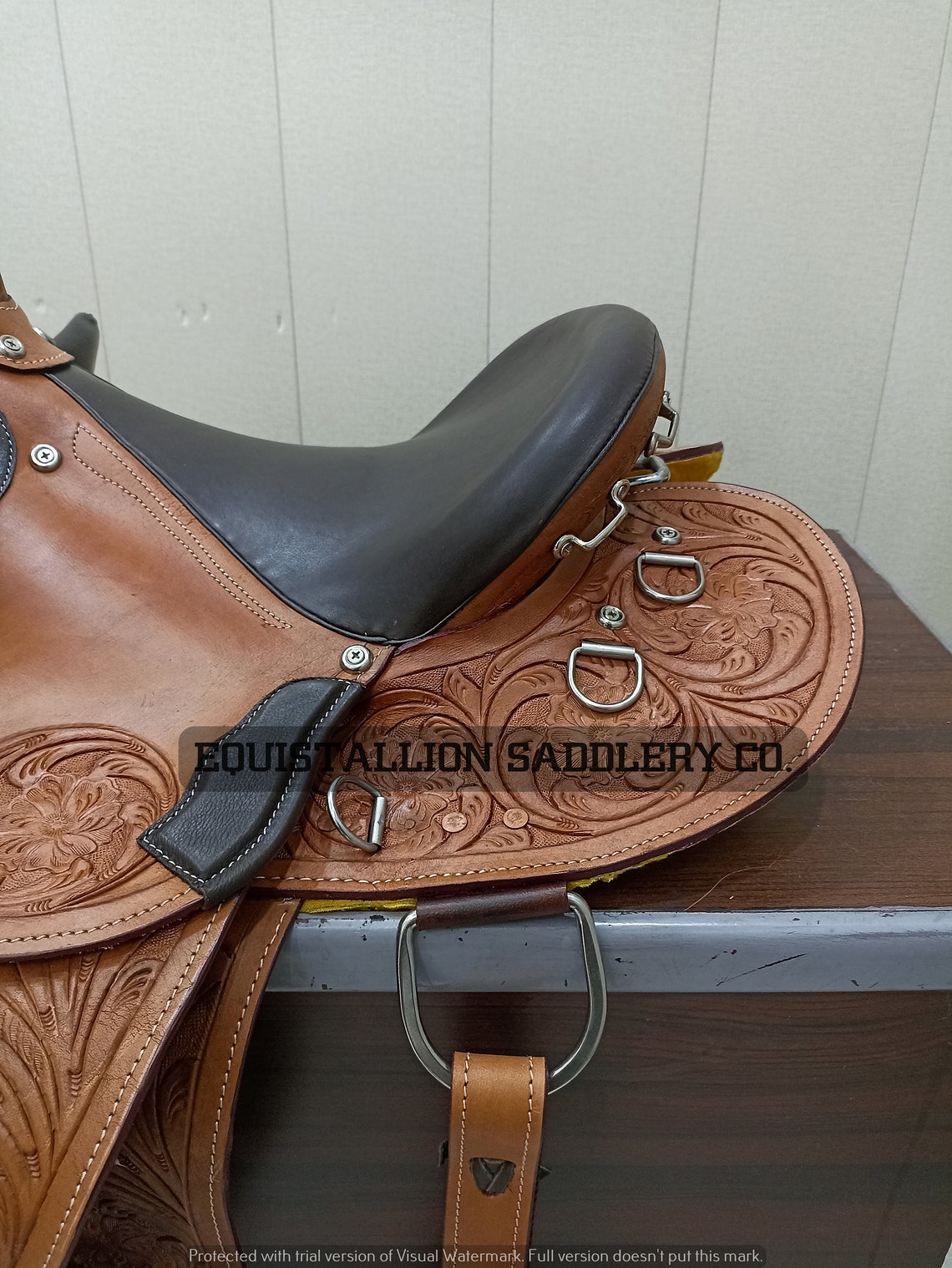 Selle D'endurance Western En Cuir - Hand Tooling - Siège Doux - Taille 16" - Fabriquée En Inde