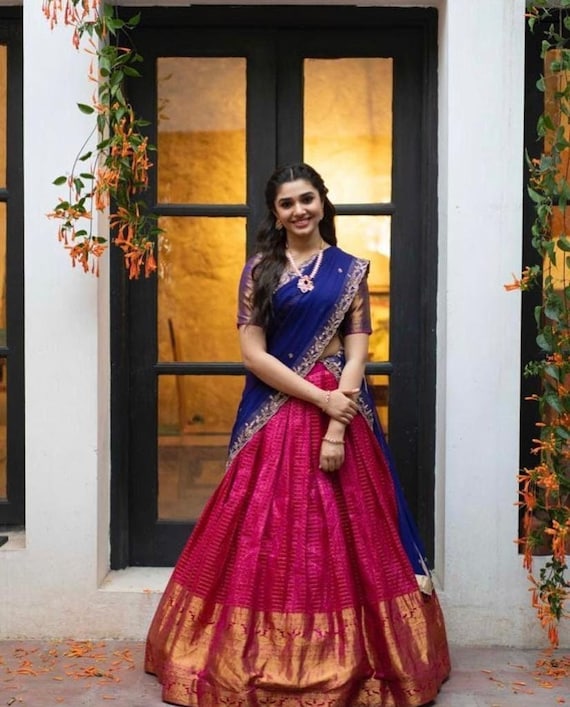 Kanjivaram Silk Half Saree Lehenga For Women Zari Waving South Etsy