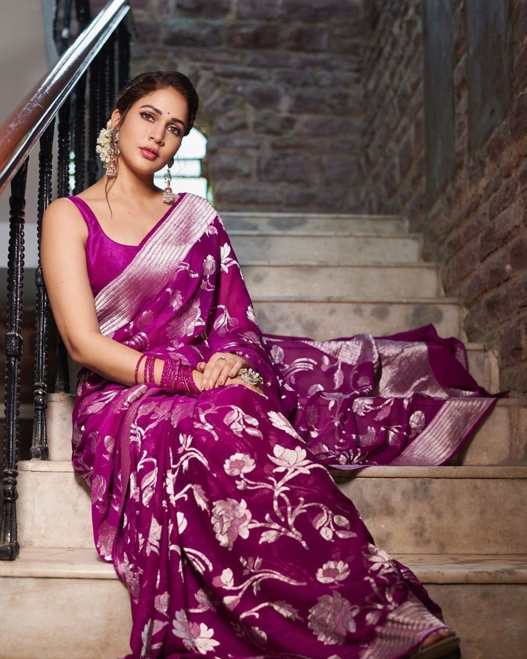 Rani Pink Color Banarasi Silk Saree With Matching Blouse for - Etsy Finland