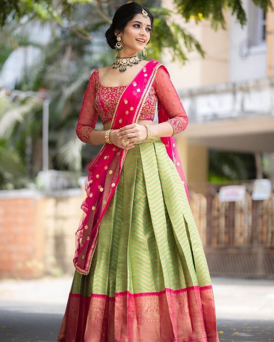 Buy New Kanjivaram Silk Half Saree Lehenga Pure Zari Waving South Online in India - Etsy