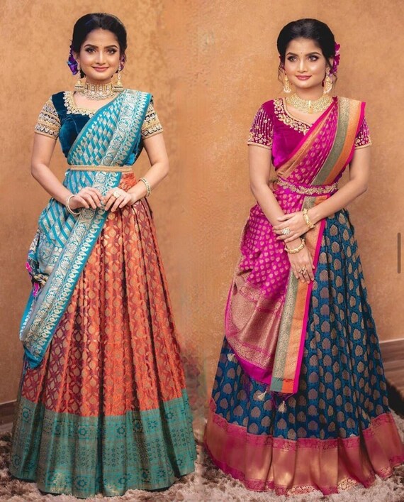 New Kanjivaram Silk Half Saree Lehenga Pure Zari Waving South Etsy