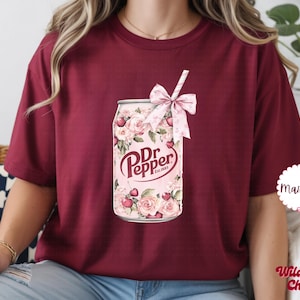 Coquette Floral Dr Pepper T-Shirt | Cute Soda Can Graphic Tee Coquette Shirt | Retro Soda Shirt | Gifts for Her | Viral Tik Tok Shirt