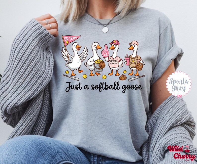 Funny Softball Goose Shirt, Softball Mom Shirt, Just a Softball Goose Tee, Cute Softball Shirt, Softball Game Day Shirt, Softball Fan Gift image 1