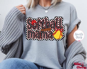 Softball Mama Shirt, Retro Checkered Softball Mom Tee, Leopard Print Game Day Shirt, Trendy Coquette Softball Bow Tshirt, Softball Season