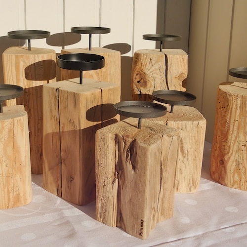 Natural candle holders made from reclaimed wood beams/timber frame beams "witness to history"