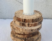 decorative rod candle holder made of wooden discs