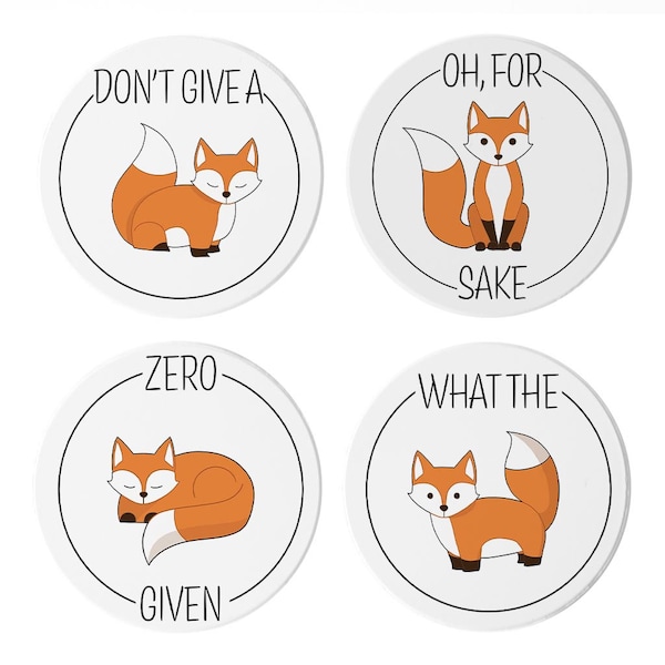 Funny Fox Sayings Ceramic Coaster Set of 4