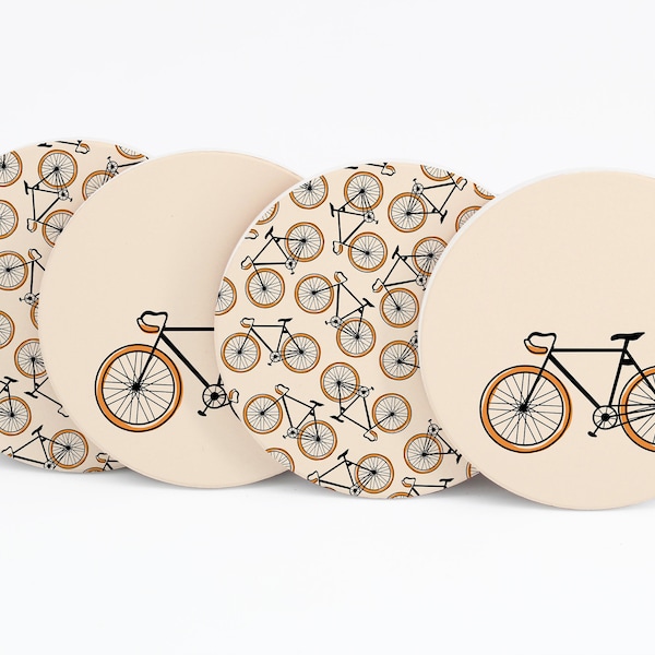 Ceramic Coaster Set of 4 Bike Illustrations