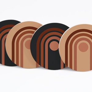 Ceramic Coaster Set of 4 Modern Minimalist Design 2; Retro Design