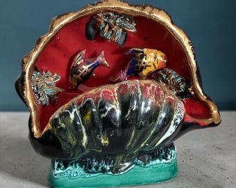 Vintage Vallauris pottery French Ceramic Shell Aquarium Lamp Base Ornament