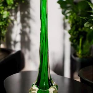 Vintage blown glass bud vase elephant foot green & clear stem glass Murano design