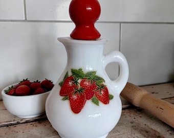Vintage Avon “Strawberries and Cream” bath foam bottle in ceramic cruet style with original stopper.