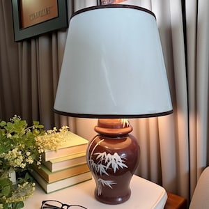 Mid century ceramic table lamp large Ginger Jar base MCM light hand painted bamboo decor