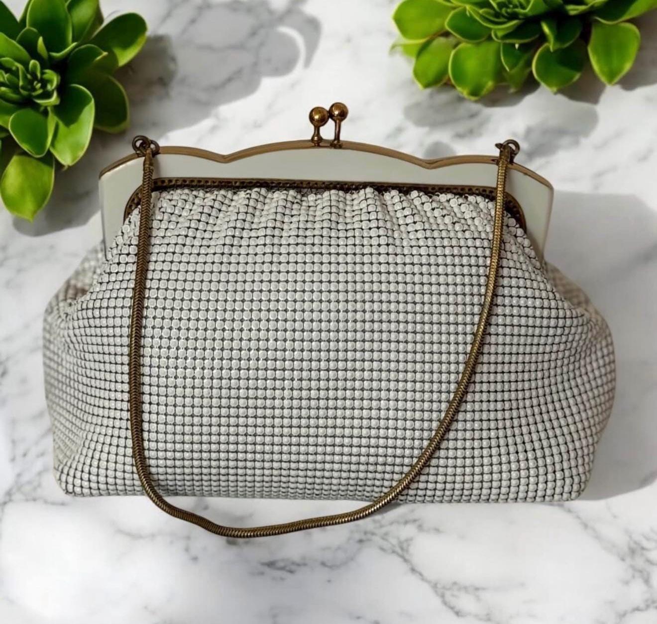 Vintage Clutch Hand Bag Oroton White Mesh West Germany Glomesh - Main Image