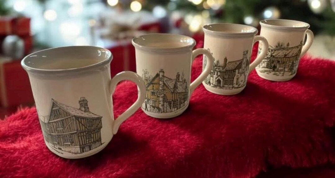 Vintage Biltons Coloroll Stoneware Mugs, England Village Snow Scene ...