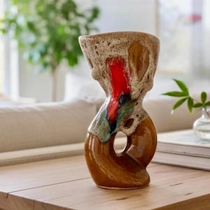 Vintage pottery vase fat lava glazed ceramic VALLAURIS mark (French) collectable home decor