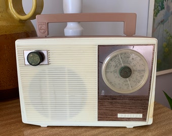 electric Philips radio transistor Vintage 1960’s  cream and light pink