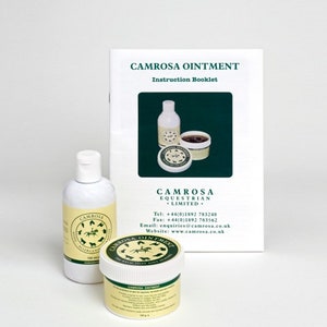 Camrosa XL Starter Pack-Ointment 500g & shampoo 250ml: a healing balm for sore, itchy skin and wounds and a mild shampoo for animals.