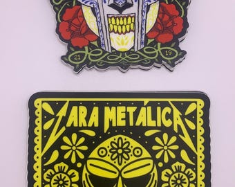Dia de Los Muertos : DOOM / Cara Metalica X papel picado X day of the dead (2 sticker set) 4 inch stickers / hip hop inspired sticker