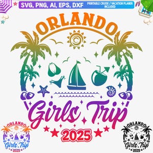 Orlando Florida Girls Trip 2025 SVG, Schildkröten, Palmen, Palmen, T-Shirt, Palmen, T-Shirt, geschnitten Dateien