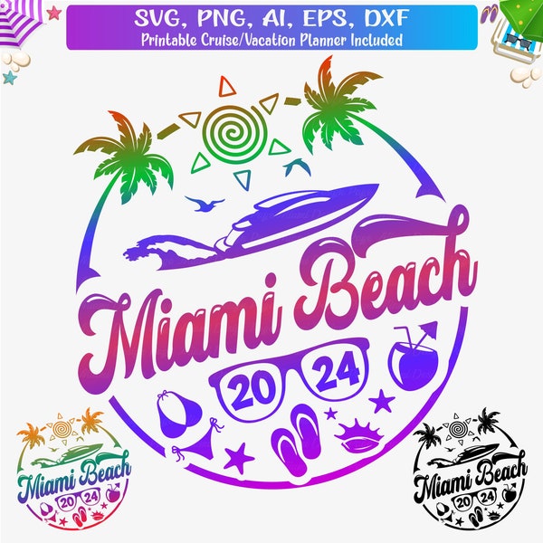 Miami beach 2024 Png Svg, Miami Florida 2024 svg, Miami vacation Svg, Miami Bachelorette SVG, Miami Shirt Design, Miami Vacay Png, Svg