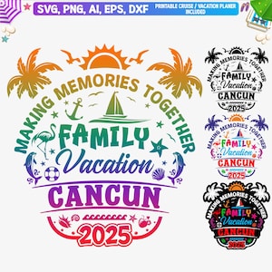 カンクン ファミリー バケーション 2025 SVG、カンクン T シャツ SVG、カンクン ファミリー トリップ PNG、カンクン メキシコ サマー SVG、メキシコ サマー ビーチ SVG、カット ファイル