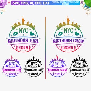 2 em 1 New York Birthday Girl 2025 Svg, New York Birthday Crew Svg, Camiseta New York Png, Camiseta NYC Birthday Girls Png, Arquivo de corte para Cricut