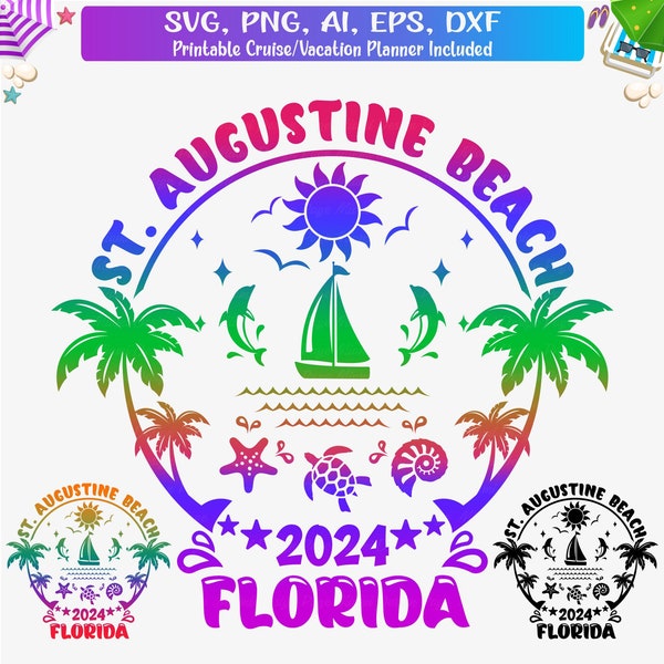 St. Augustine Beach FL 2024 Svg, St. Augustine Beach Family Vacation, St. Augustine Beach Girls Trip 2024 Png, Florida Vacation Shirt design