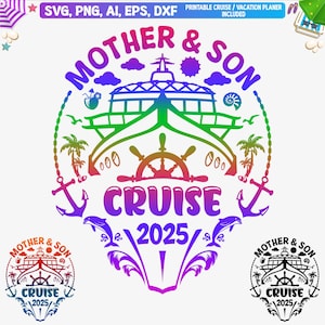 母と息子のクルーズ 2025 SVG、母と娘のクルーズ シャツ PNG、クルージング PNG、ファミリー クルーズ シップ SVG、Cricut 用クルーズ SVG