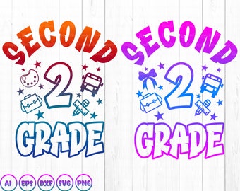 Second Grade Back To School SVG PNG DXF: Kids Shirt Design (Digital File)