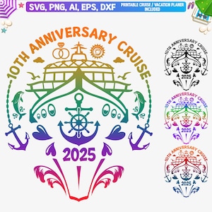 カスタム アニバーサリー クルーズ 2025 SVG PNG、結婚記念日シャツ SVG、クルージング 2025 SVG、クルーズ船、クルーズ カット ファイル、クルーズ旅行 SVG