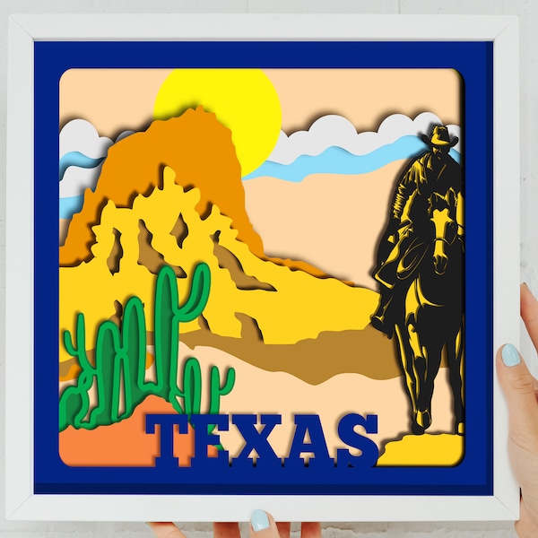 Texas 3d Layered Svg, Texas Shadow Box Template Svg, Texas Paper Light Box, 3D Layered Paper Cut, Layered Cardstock Svg, Cowboy SVG