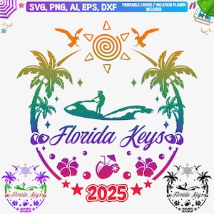 Florida Keys 2025 svg, Florida Keys T-Shirt Design svg, Florida Keys Urlaub png, Schlüssel Mädchen Reise svg, Sommer Strand Png, Cricut-Datei