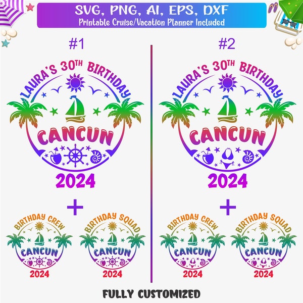 Anniversaire plage personnalisé fille 2024 Svg & anniversaire équipage chemise Svg, plage personnalisée anniversaire chemise Png, équipe anniversaire plage, fichier coupé pour Cricut