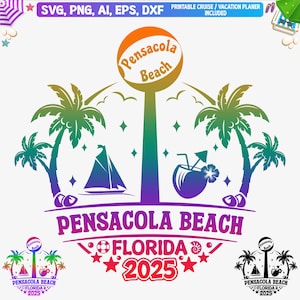 Pensacola Beach 2025 svg, Pensacola Beach Familienurlaub svg, Pensacola Beach Mädchen Reise 2025 Png, Florida Urlaub, Cut Files, Dxf