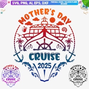 母の日クルーズ 2025 SVG、母と息子の娘の家族クルーズ シャツ PNG、クルージング 2025 PNG、家族クルーズ船 SVG、Cricut 用クルーズ SVG