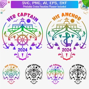 Her Captain His Anchor Funny shirt 2024 Svg, Couples Matching Shirts Png, Cruising 2024 svg, Cruise Ship svg, Cruise SVG Cut File