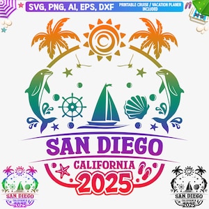 San Diego 2025 Svg, San Diego CA Family Vacation Svg, San Diego Girls Trip Png, Ocean Beach California Vacation, Cut files, Dxf