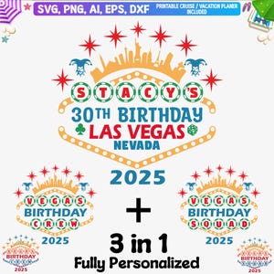 Personnalisé anniversaire Las Vegas 2025 Svg, Las Vegas anniversaire Squad, Las Vegas T Shirt Png, Vegas anniversaire chemise Png, fichier coupé pour Cricut