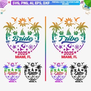 Miami Florida Bride & Tribe 2025 svg, Miami Bachelorette party svg, Bridesmaid svg , Tribe svg, beach bach svg, Bachelorette Cut Files