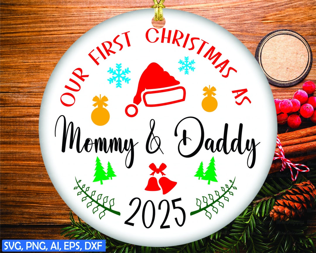 Onze eerste kerst als mama & papa 2025 Svg, Nieuwe ouder cadeau 2025