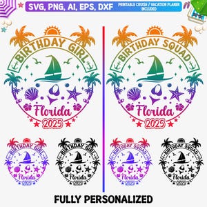 Birthday GIRL 2025 Svg & Birthday SQUAD Svg 2 in 1, Custom Beach Birthday Girl Shirt Png, Sublimation Color, Cut File For Silhouette Cricut