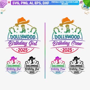 2 en 1 Dollywood Birthday Girl 2025 Svg, Dollywood Birthday Crew Svg, Dollywood T Shirt Png, Dollywood Birthday Girls Shirt Png, Cut File