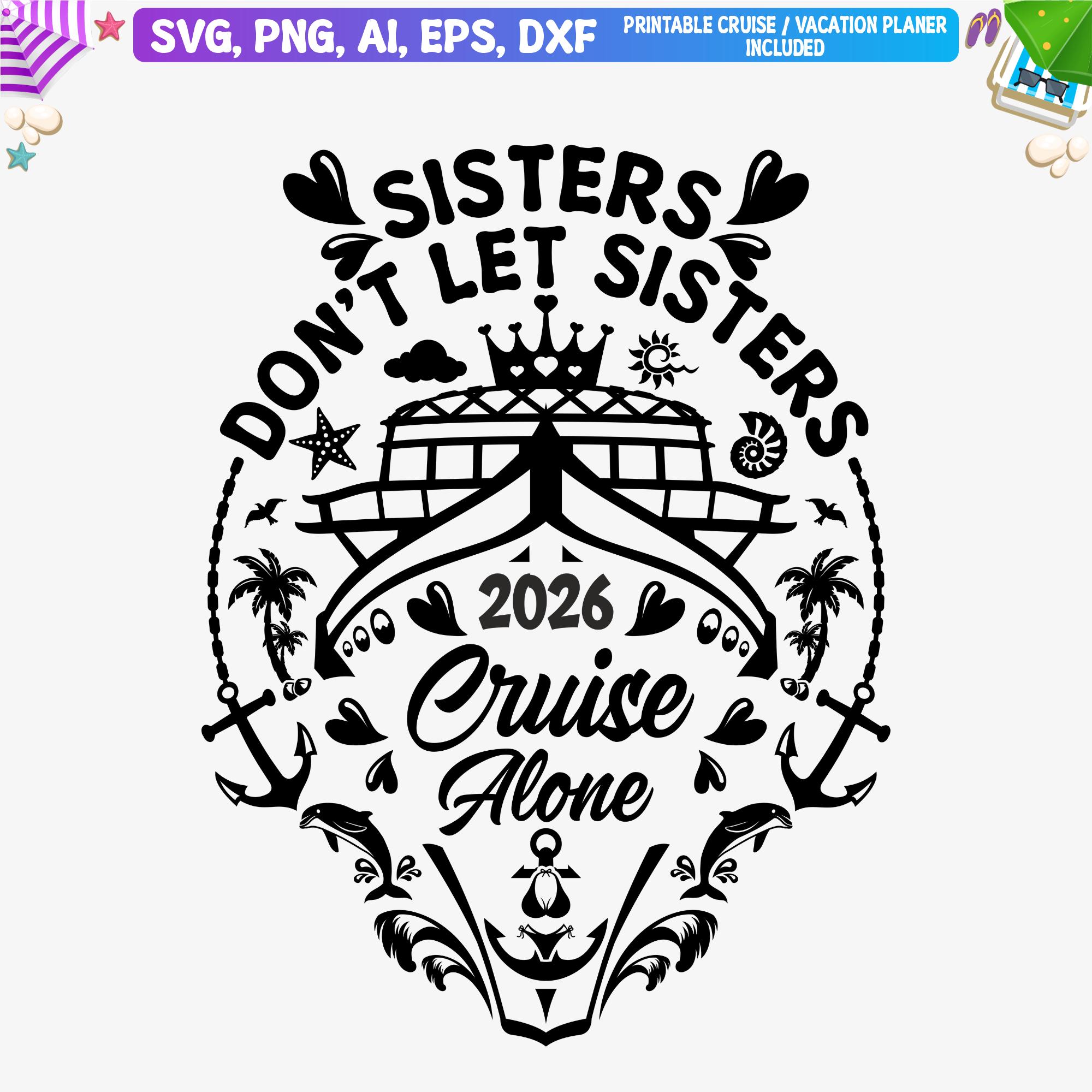 White Trucker Hat with Nautical Print sisters dont let sisters cruise alone Sisters Don main image 3