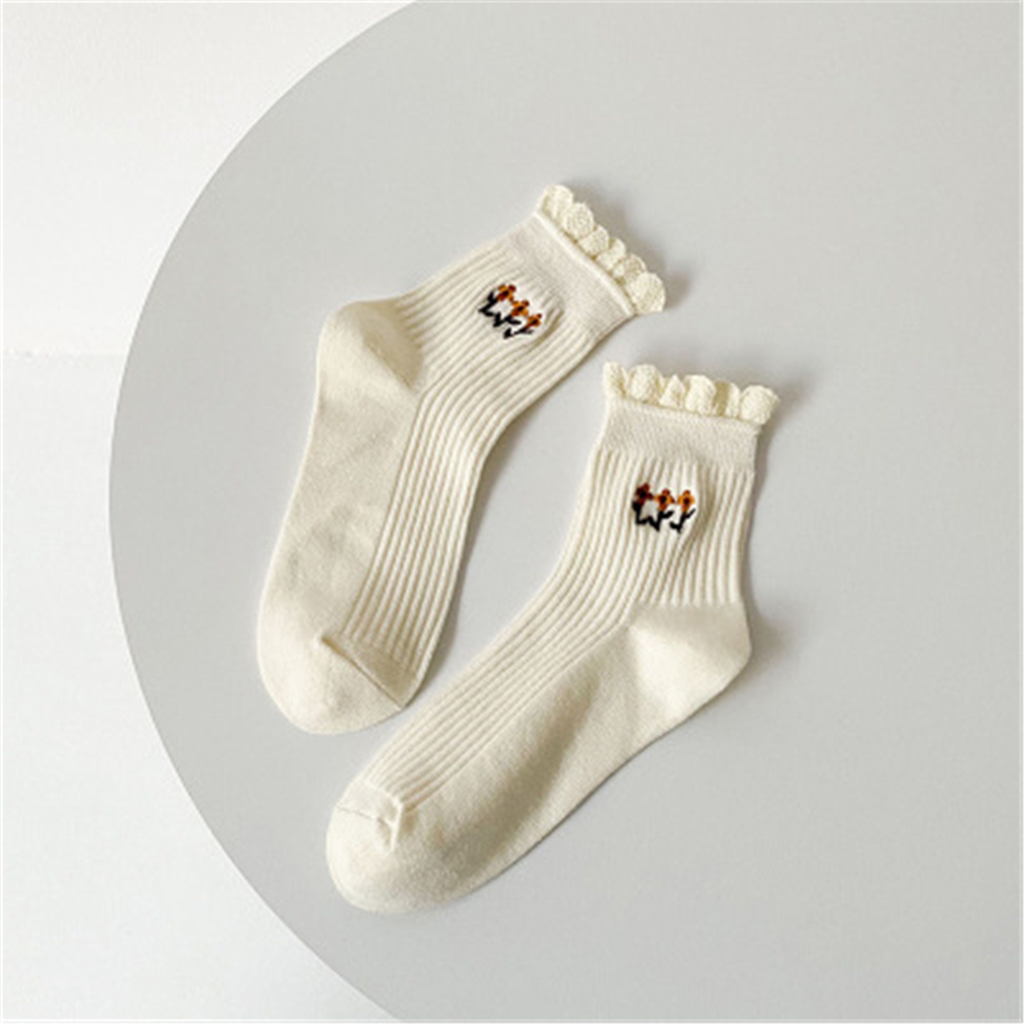 Little Flower Embroidery Socks Simple Cotton Socks Etsy
